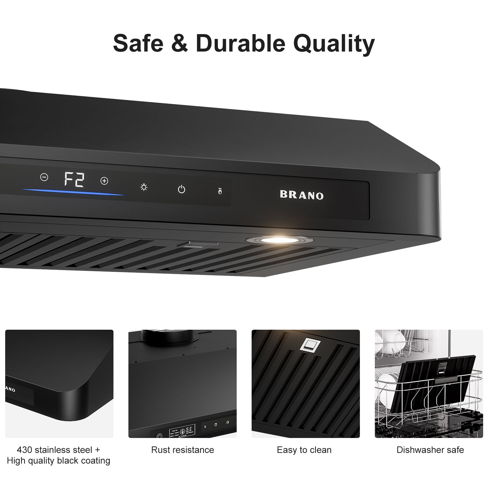 36 In. 900 CFM Ducted Under Cabinet Range Hood In Black Stainless Steel With Dishwasher Filter and LED Lights