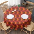 thumbnail image 3 of Red and Orange Argyle Pattern Round Tablecloth 60"x60",Wrinkle Wipeable Table Cloth for Kitchen Dining Room Picnic Patio Party, 3 of 6