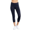 thumbnail image 2 of Juniors Active Stretch Capri Length Yoga Workout Leggings with Wide Wastband (Navy, S), 2 of 5
