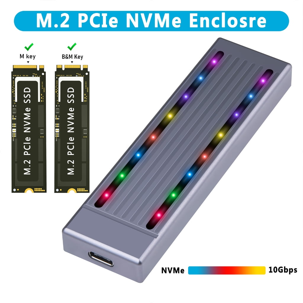 Aluminum M.2 NVMe Enclosure For PCIe SSDs With M Key/M&B Key Interfaces Compatibility And Multicolor Argb Lighting