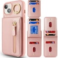 thumbnail image 2 of iPhone 15 Case with Card Holder for Women, iPhone 15 Phone Case Wallet with Strap Credit Card with Kickstand Zipper Case for iPhone15 - Rose Gold, 2 of 12