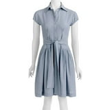 Women's Denim Short Sleeve Belted Dress - Walmart.com