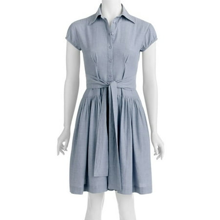 ONLINE - Women's Denim Short Sleeve Belted Dress - Walmart.com