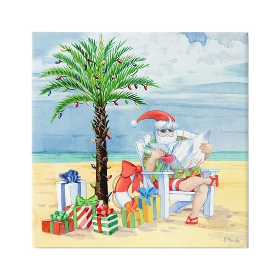 Stupell Industries Santa Claus on Beach Holiday Painting Gallery Wrapped Canvas Print Wall Art, 17 x 17