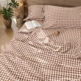 thumbnail image 6 of MooMee Gingham Sheet Set 100% Washed Cotton Linen Like Textured Extra Deep Pocket Breathable Lightweight 4-Piece (Dark Orange, Queen), 6 of 9