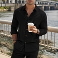 thumbnail image 1 of Blusa y camisa de manga larga con cuello vuelto para hombre, estilo informal, color liso, con solapa, bolsillo y botones, de poliéster., 1 of 8