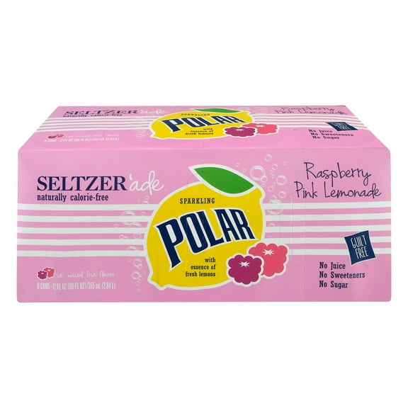 Polar Zero Calorie Raspberry Pink Lemonade Sparkling Seltzer Water, 12 fl oz, 8 Pack Cans