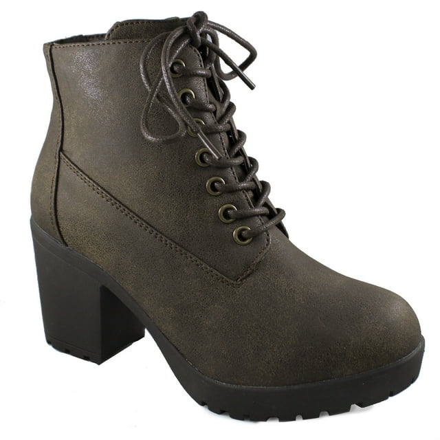 Womens Casual Lug Sole Chunky Heel Ankle Combat Boot