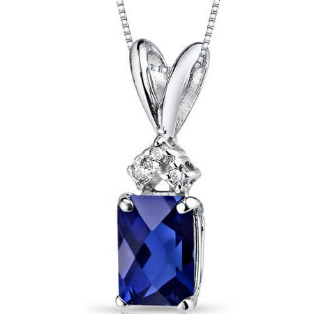 Oravo 1.25 Carat T.G.W. Radiant-Cut Created Blue Sapphire and Diamond Accent 14kt White Gold Pendant, 18