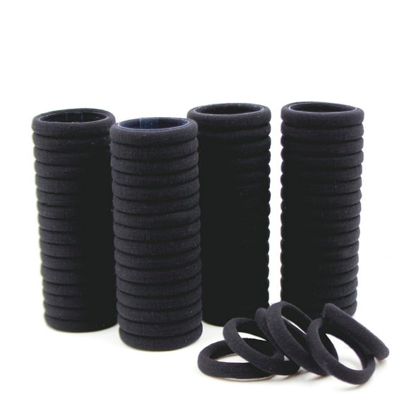 8.5mm Hair Ties Rubber Bands for Women Girls Thick Curly Hair, 100 PCS Black, Large No Crease Cotton Seamless Ponytail Holders Scrunchie for Kids Men, No Damage No Slip Soft Hair Elastics