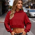 thumbnail image 2 of Lumtrix Women's Casual Crop Hoodie - Long Sleeve Cute Plain Workout Sweatshirt Drawstring Hooded Pullover Top Wine L, 2 of 6
