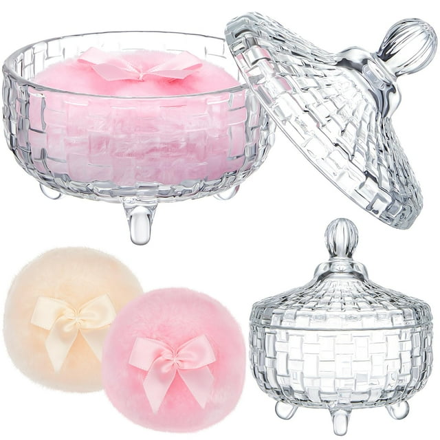 Set Powder Puff Tioncy, 3 unidades, con contenedor de cristal transparente