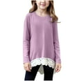 thumbnail image 3 of Bovxnpu Kids Toddler Fall Outfits Winter Clothes, Girls Thermal Tops Kids Winter Undershirt Solid Color Crew Neck Pullover With Lace Long Sleeve Shirts, 3 of 6