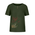 thumbnail image 4 of Royisotas Short Sleeve womens plus tops Summer Army Green Casual Womens Shirts Floral Gaphic Button Crew Neck T-Shirts for Women, 4 of 4