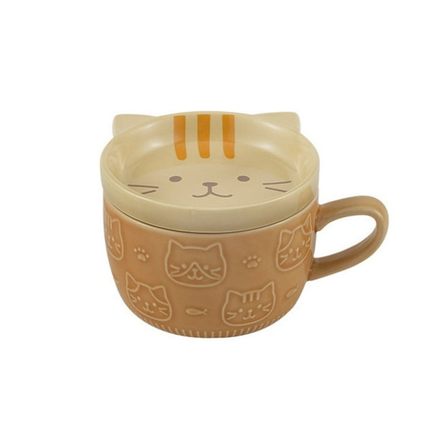 Taza de Cerámica Con Tapa HappyWare diseño Gato beige