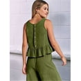 thumbnail image 4 of Women'S Casual Sleeveless Pleated Round Neck Vest Wide Leg Cropped Pants Set Green M, 4 of 6