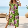 thumbnail image 1 of Jusqu'à 65 % de Réduction! Robes d'Été Mode pour Femmes 2024 Grande Taille Manches Courtes Col Rond Mi-Mollet Robe Imprimé Floral, 1 of 6