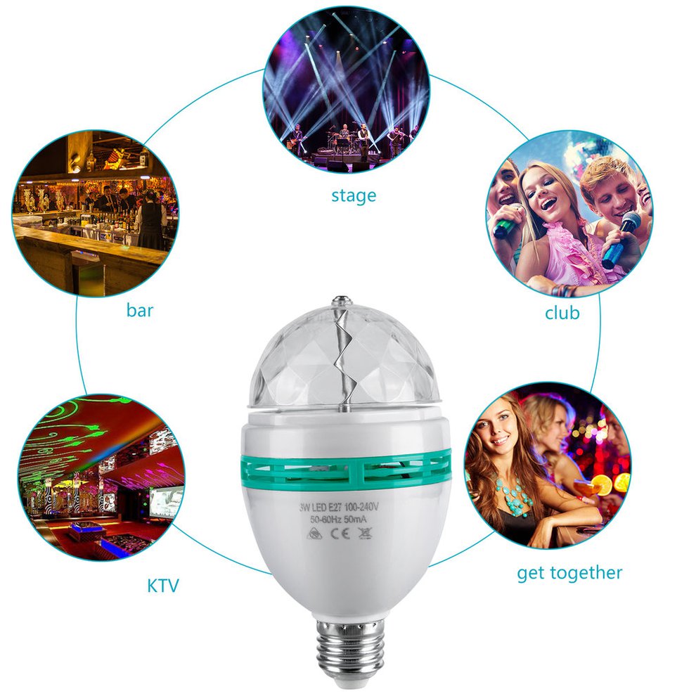LED Full Color Rotating Disco Light Lamp Multi Change 3W Party Bulb E27