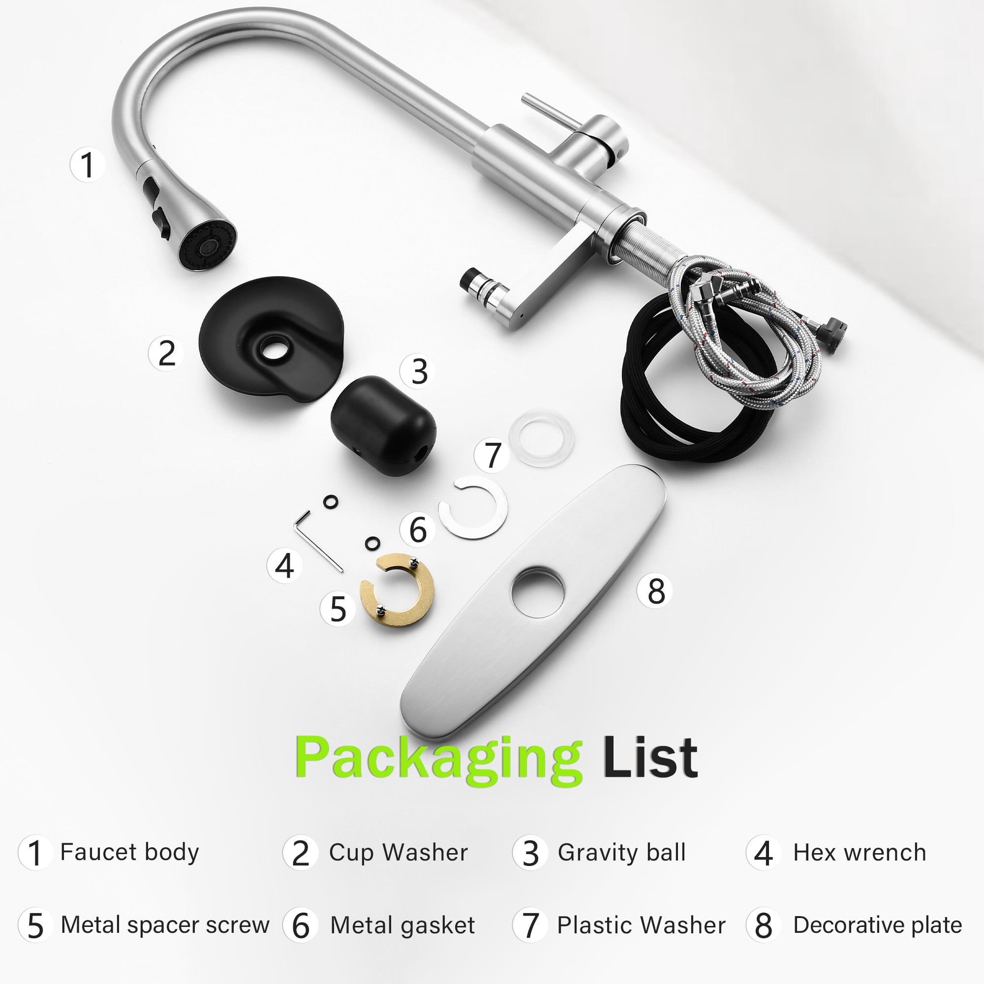 SUNRINX 3-in-1 Kitchen Faucet with LED Temperature Display and Glass Rinser, Brushed Nickel