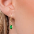 thumbnail image 3 of Gem Stone King 14K Yellow Gold Green Nano Emerald Dangle Earrings for Women | 1.20 Cttw | Gemstone May Birthstone | Oval 7X5MM, 3 of 6