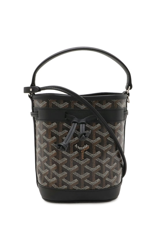 Pre-Owned GOYARD Petit Flo Mini Bucket Bag, Handbag, Shoulder Coated Canvas, Leather, Black