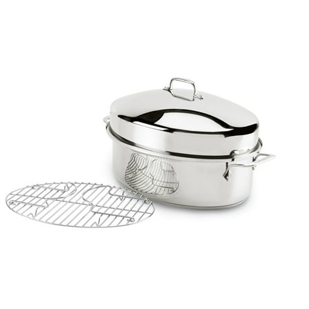All-Clad E7879664 Stainless Steel Dishwasher Safe Oven Safe Covered Oval Roaster Cookware 20-lbs Silver