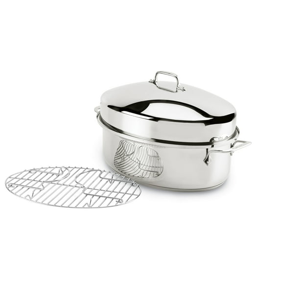 All-Clad E7879664 Stainless Steel Dishwasher Safe Oven Safe Covered Oval Roaster Cookware 20-lbs Silver