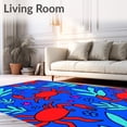 thumbnail image 2 of ODIKA 8'x10' Machine Washable Non-Slip Area Rug, Delightful Underwater Cartoon Theme with Expressive Crab Character High Traffic Rug, Blue, 724967, 2 of 5