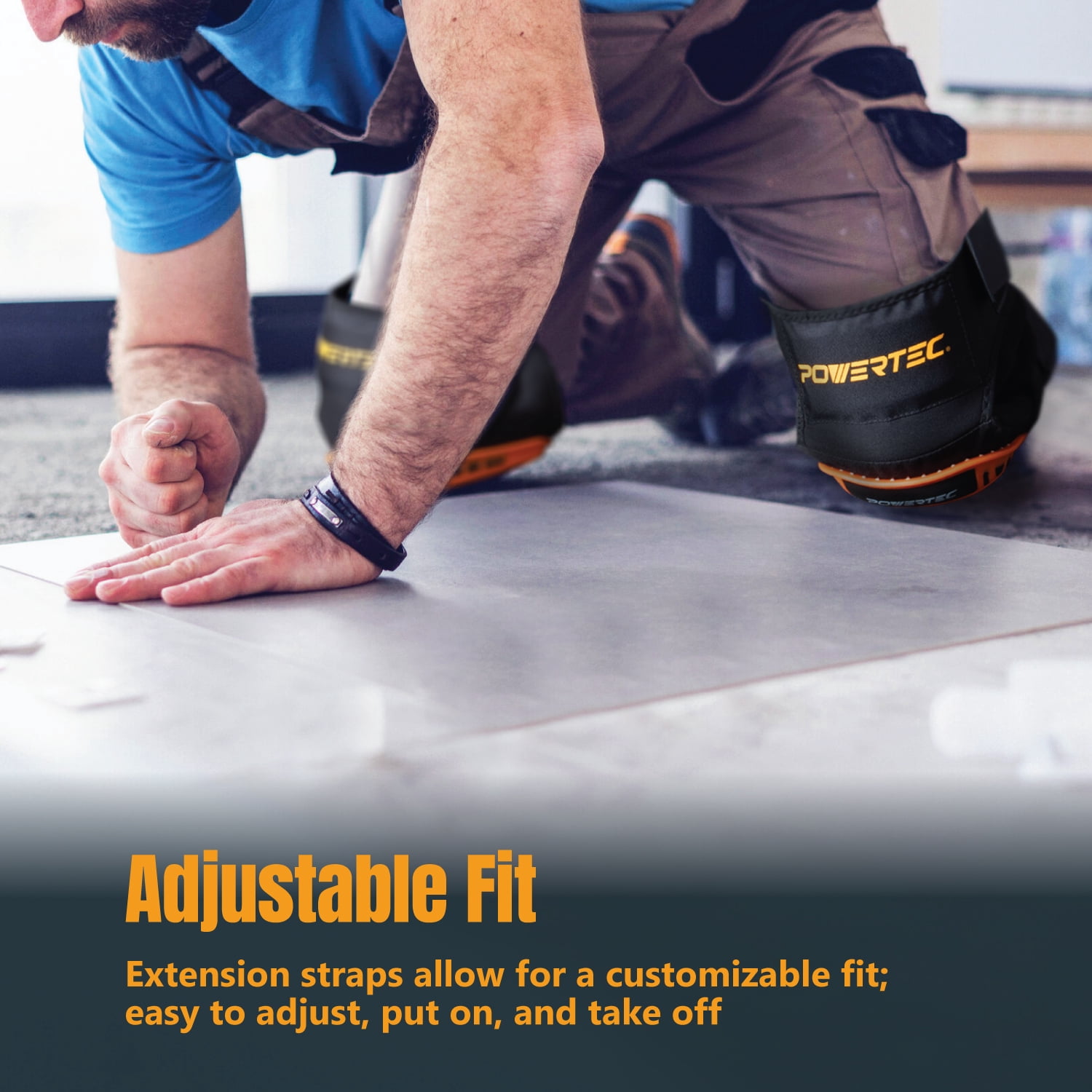POWERTEC Safety Knee Pads for Men and Women Knee Support with Adjustable Thigh Straps Heavy Duty Shell Soft Foam and Extra Thick Gel Cushion for Work, Construction, Flooring, Roofing (71880)