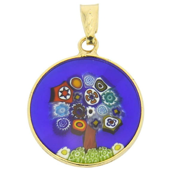 GlassOfVenice Murano Glass Millefiori Pendant "Tree of Life" in Gold-Plated Frame 3/4"