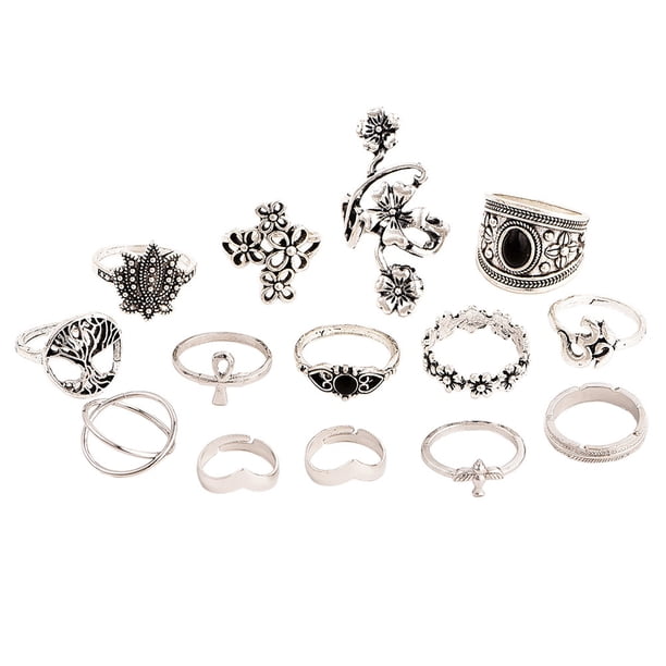 1 set 14pcs bohemia retro anillos dedo aleación de la vendimia anillos de dedo (plata)