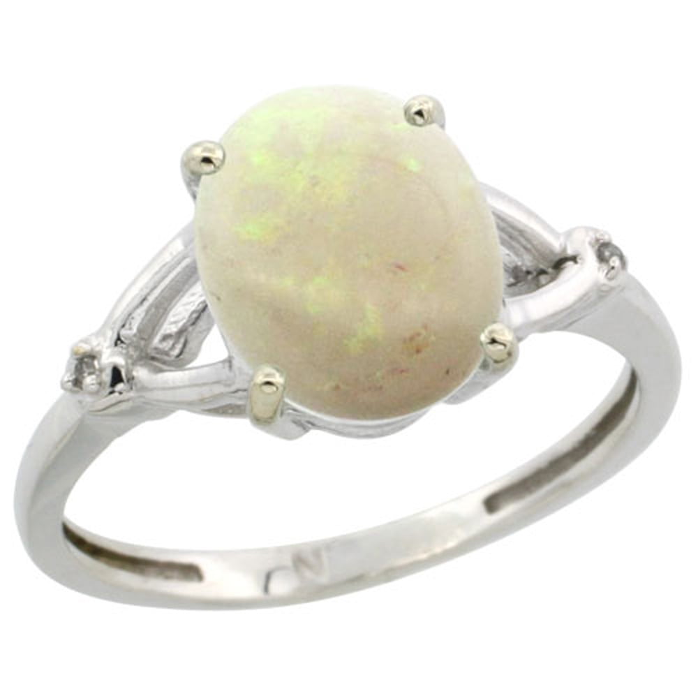 Sterling Silver Diamond Natural Opal Ring Oval 10x8mm, 3 8 inch wide, sizes 5-10 by WorldJewels