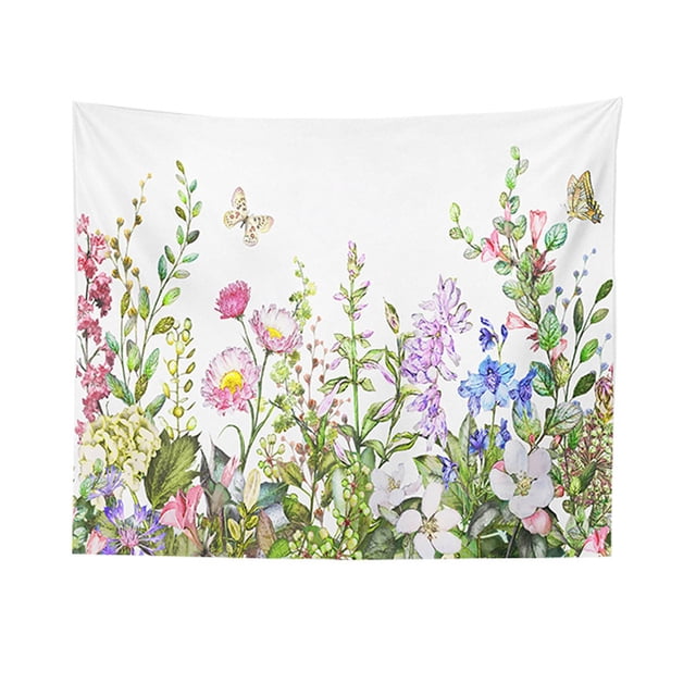 Tapiz de pared con flores, hojas y mariposas, 150 x 100 cm, microtela