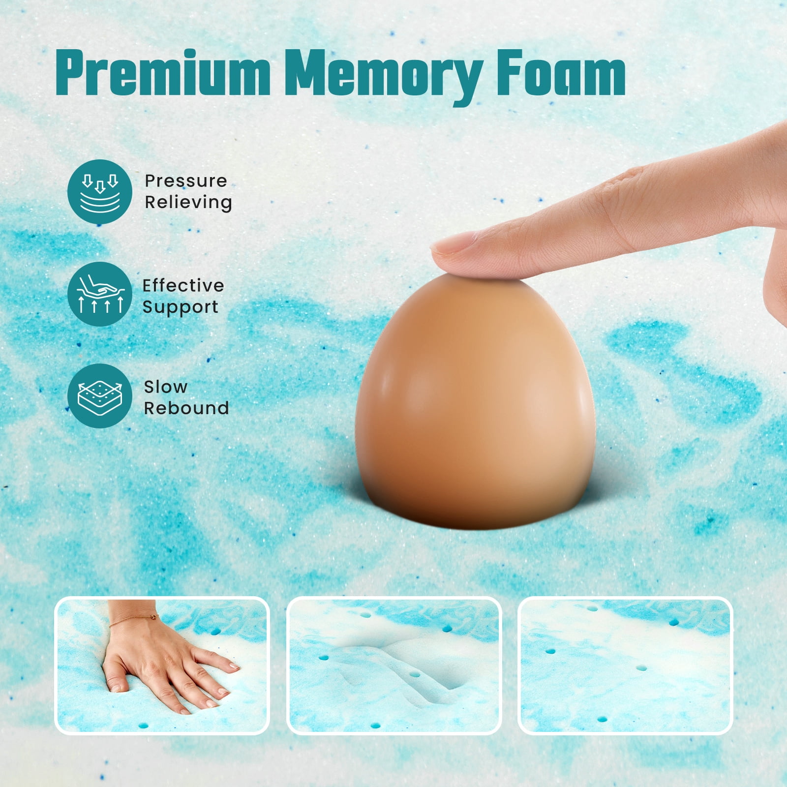 JIOABL 2-Inch Memory Foam Mattress Topper with Cooling Gel, CertiPUR-US Certified, Pressure Relief & Breathable Comfort Bed Topper, Full Size