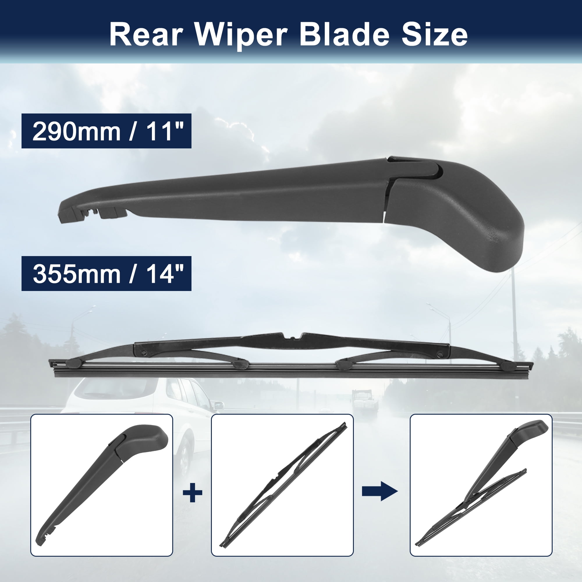 Unique Bargains Rear Wiper Blade Arm Set for Volvo V50 2004-2012 360mm 14inch