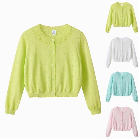 3-4 Years Little Kid Girls Cardigan Sweaters School Uniforms Crew Neck Knit Sweater Toddler 4Years -14 Years White Sweater Coat
