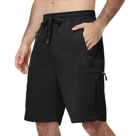 Lavenicole Men's Cargo Shorts Outdoor Lightweight Summer Casual Bermuda Shorts with Multi Zipper Pockets Black 38W