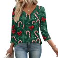 thumbnail image 7 of Women's Casual Fashion Christmas Print 3/4 Sleeve Top, Holiday Graphic Tee, Stylish Blouse for Fall Winter Seasonal Wear,Dark Green,L, 7 of 7
