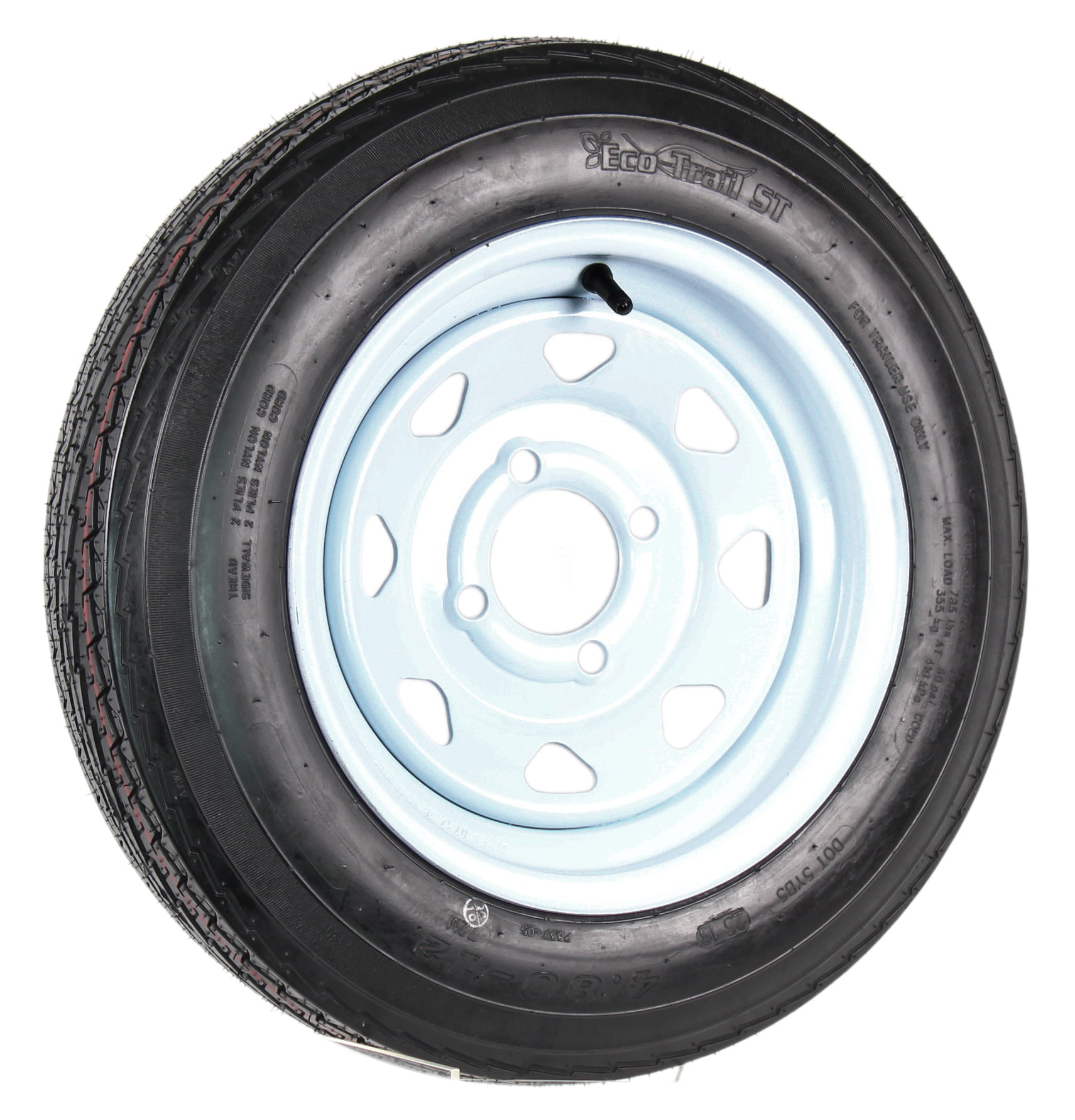 2-Pack Trailer Tire On Rim 480-12 4.80-12 12 in LRB 4 Hole White Spoke