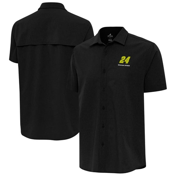 Men's-Antigua  Black William Byron Activate Woven Short Sleeve Button-Up Shirt