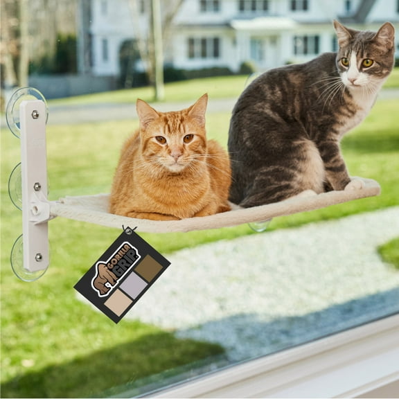 GORILLA GRIP Cat Window Perch, Foldable Indoor Hammock Bed with Washable Cover, Holds 40lbs, Beige