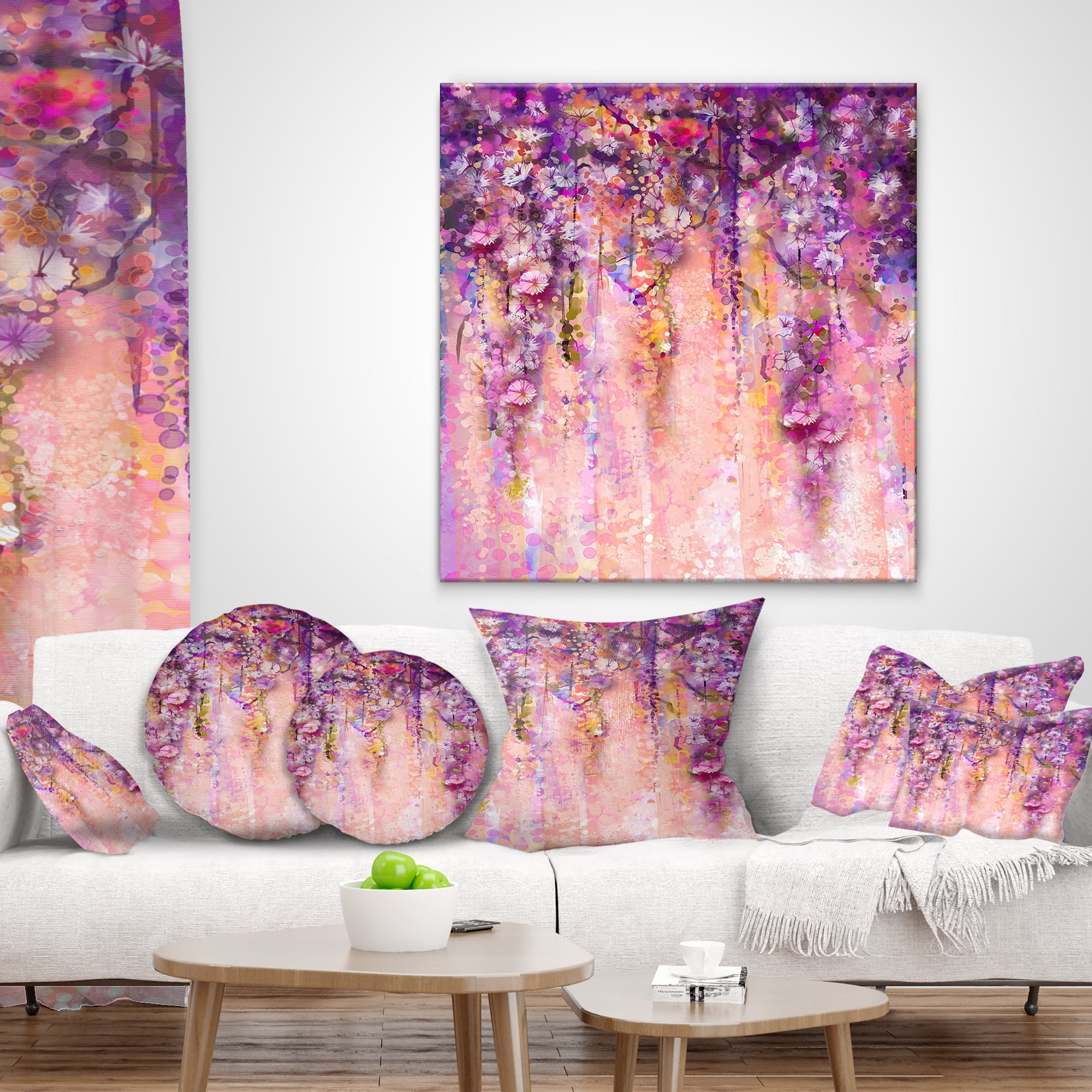 Designart Pink and Violet Flowers Watercolor - Floral Throw Pillow - 16x16