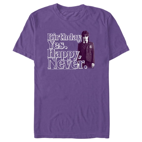 Men's Wednesday Birthday Yes, Happy Never Graphic Tee Purple 3X Large