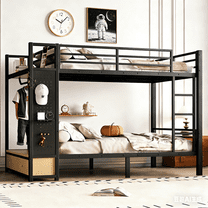 Bellemave Full Over Full Bunk Bed with Hall Tree, Metal Bunk Bed Frame with Storage Drawers and Shelves, Full Size Bunk Beds with Pegboard and Coat Rack for Teen Adults,Black