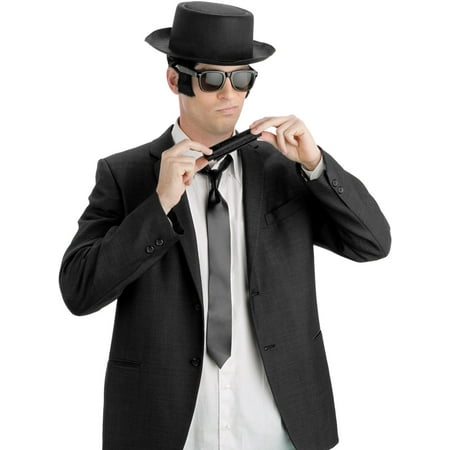 Adult Blues Man Blues Brother Hat Harmonica And Tie Costume Accessory