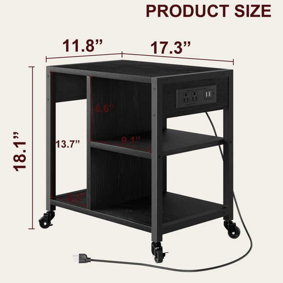 Ourlova Printer Stand with Charging Station Home Office Desktop Printer Stand with Storage Under Desk Printer Table 3 Tier Heavy Duty Rolling Printer Cart with Wheels