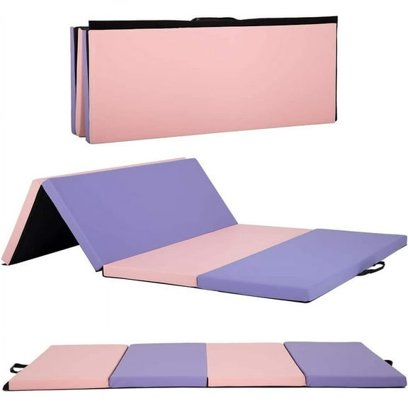Gymnastics Mat 4x6x2, Folding Exercise Mats with Carrying Handles for Gymnastics for Home 4 Folding Tumbling Mat for Indoors 2 Inch Thick Portable Gym Mat for Adults, Color Mix