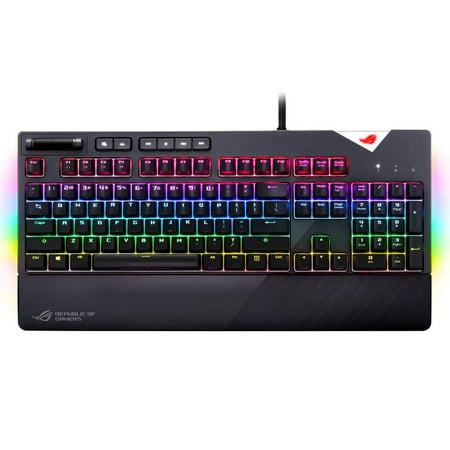ASUS ROG Mechanical Gaming Keyboard Strix Flare RGB with Cherry MX Silent Red Switches, Aura Sync RGB Lighting, Customizable Badge, USB Pass-Through and Media