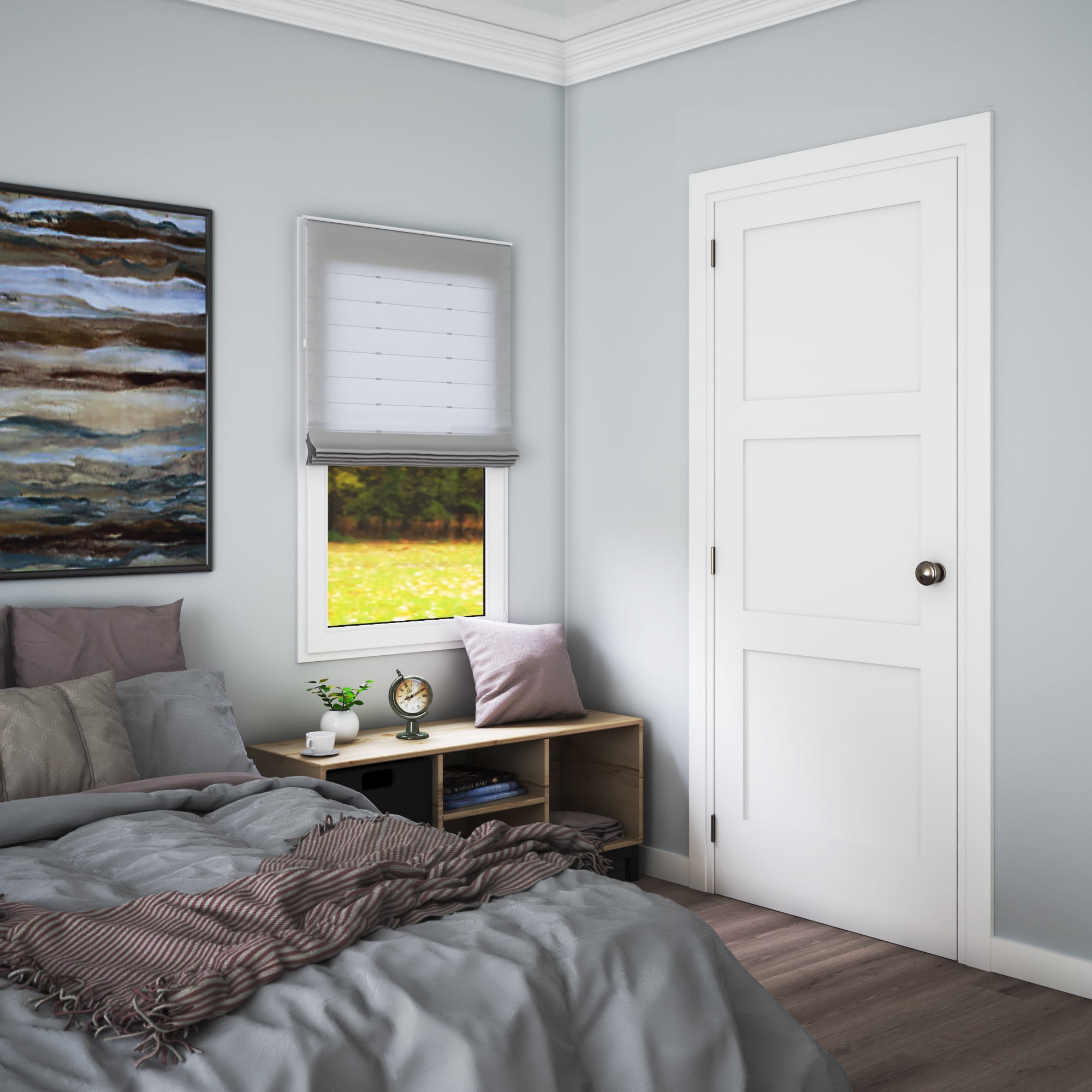 EightDoors 80" x 24" x 1-3/8" 3-Panel Equal Shaker White Primed Solid Wood Core Interior Slab Door