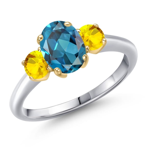 Gem Stone King 10K Two Tone Gold London Blue Topaz and Yellow Sapphire Engagement Ring for Women | 2.22 Cttw | Oval 8X6MM | Gemstone November Birthstone | Size 7